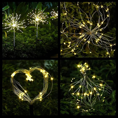 FOOING 4 Pcs Solar Garden Lights Solar Firework Lights, 480 LED Solar Powered String Light 2 Modes Twinkling Solar Lights for Garden, Wedding, Party, Patio(Warm White), 100182987