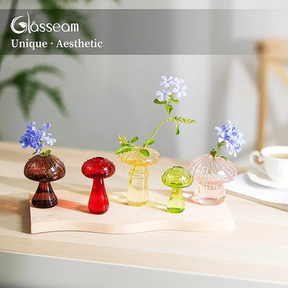 Planter Vase, Borosilicate Glass Mushroom Terrarium, Assorted Colors