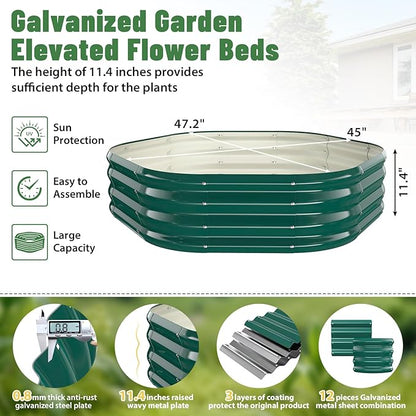 Hexagon Raised Garden Bed, 48 Inch Diagonal & 12 Inch Tall, Galvanized Steel Planter Box with Wave-Shaped Metal Panels for Outdoor Flower,Tree,Herb & Vegetable Garden (Dark Green, 4FT X 1FT)