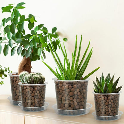 5 Inch Clear Nursery Pots for Plants with Sacuers 15 Pack, Plastic Flower Pots with Drainage Holes, Variety Pack Seedlings Garden Pot for Indoor Outdoor (5 inch)