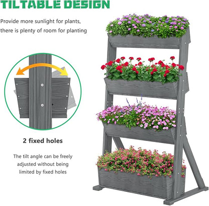DoCred Vertical Wooden Raised Garden Bed, 4 Tier Garden Planters Freestanding Wood Plant Stand Flower Rack Wooden Planter Box for Plants Herbs Flowers Vegetables Outdoor Indoor Gardening