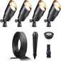 Gardenreet Black Brass Landscape Lighting Kit (4-Pack LED Spotlights) with 100 Feet Cable and 20Pack Wire Connectors for Outdoor House Garden Patio Without Low Voltage Transformer
