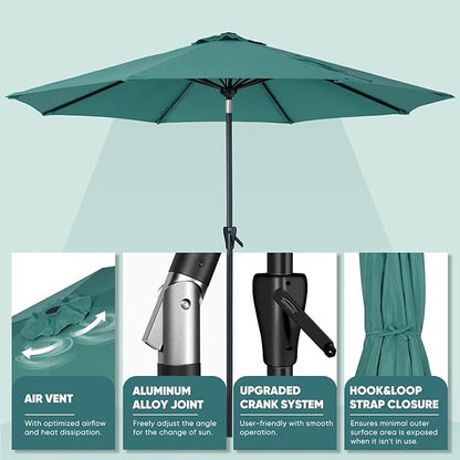 Tempera Patio Market Outdoor Table Umbrella with Auto Tilt and Crank, Large Sun Umbrella with Sturdy Pole & Fade Resistant Canopy, Easy to Set