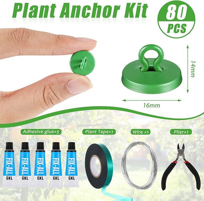 WILLBOND Plant Anchor Kit, 80 Pcs Vine Anchors 5 Pack Silicone Adhesive Sealant Garden Tie Tape Metal Wire Wire Cutters for Spring Trellis Vine and Stucco Brick Wall Climbing Plants Supplies(Green)