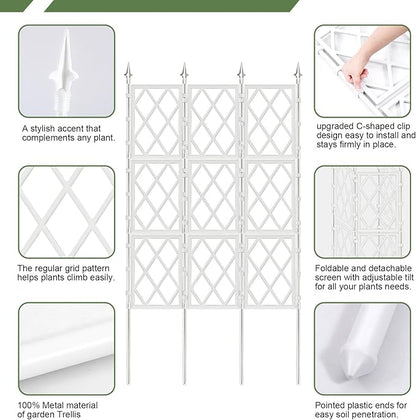 5.25FT Garden Trellis for Climbing Plants Outdoor,White Iron Pipe Support Fence,Metal Wall Lattice Climbing Frame for Potted Plants Indoor for Ivy Vines Vegetable Flower, Patio, Lawn, Yard, Backyard