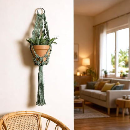 Artilady Macrame Hanging Planter for Indoor Plants, Boho Woven Plant Hanger Large Hanging Flower Pot Holders Outdoor Baskets Storage Green Wall Decor (Olive Green-2pcs)