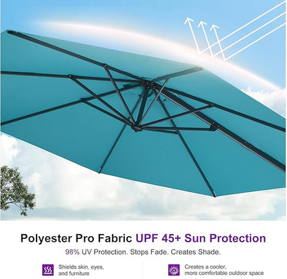 PURPLE LEAF 11 Feet Patio Cantilever Umbrella with Base Outdoor Umbrella Round Aluminum Offset with 360-degree Rotation for Garden Deck Pool Patio, Turquoise Blue