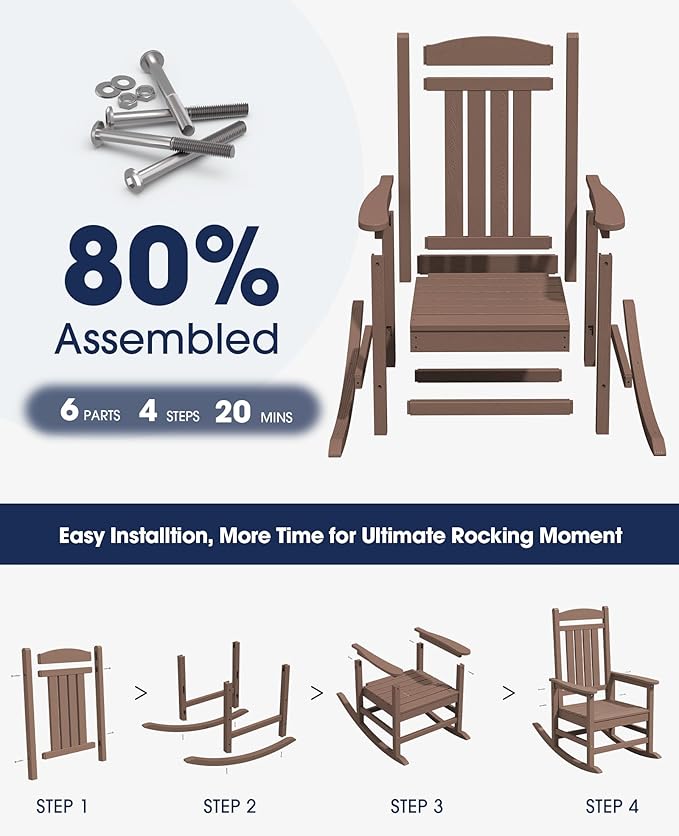 Rocking Chairs 2-Pack, Brown HDPE, 350 lb Capacity