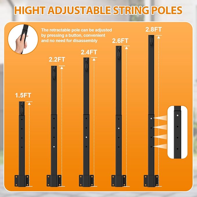 10 Pack String Light Poles,2.8 Ft Light Poles for Outside String Lights,Outdoor Lights Pole with Fork,Metal Poles Stand for Patio Deck Backyard