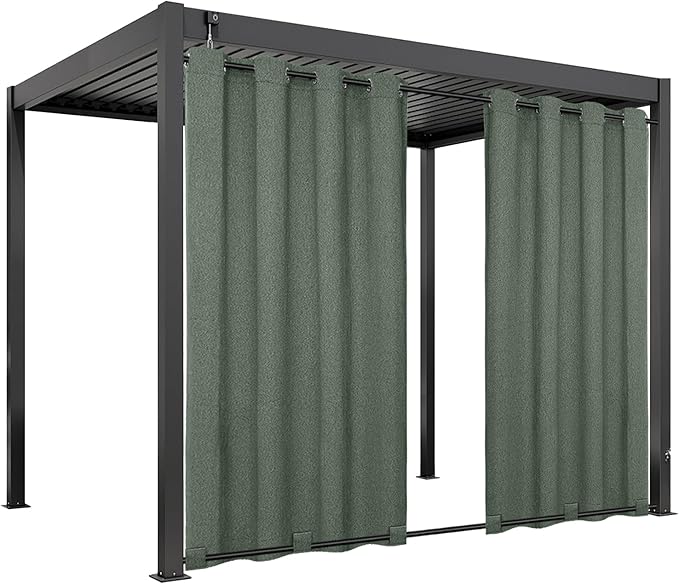 Easy-Going Linen Look Outdoor Curtains Waterproof Windproof Porch Curtains, Soft Thicken Outdoor Privacy Curtains for Patio, Gazebo, Grommet Top and Tab Bottom Drape, 1 Panel, 54x96 inch, Sage Green
