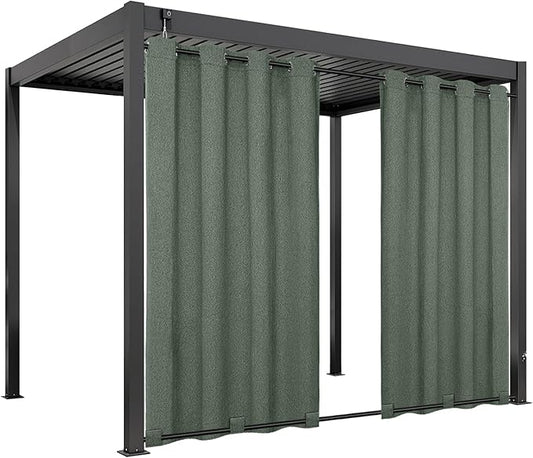 Easy-Going Linen Look Outdoor Curtains Waterproof Windproof Porch Curtains, Soft Thicken Outdoor Privacy Curtains for Patio, Gazebo, Grommet Top and Tab Bottom Drape, 1 Panel, 54x108 inch, Sage Green