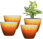 Plant Pots Pack of 4, 8 inch Plastic Flower Pots, Modern Glossy Finishing Planter for Indoor Outdoor Plants (Orange Glaze, 4 Pack)
