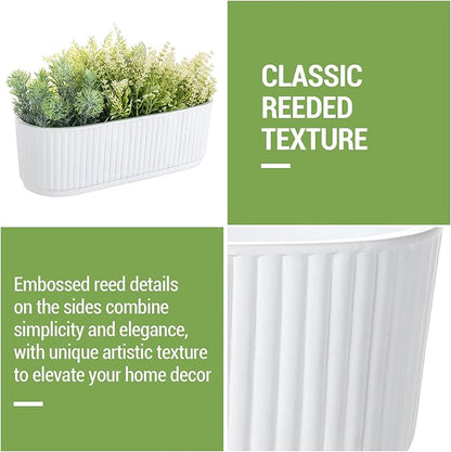 MyGift 12 Inch Ceramic Succulent Planter, Oval Matte White Planter Pot, Indoor Plants Flower Herb Garden Pot Window Box