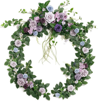 Artificial Flower Garland, 6-Foot Silk Eucalyptus and Rose, Purple