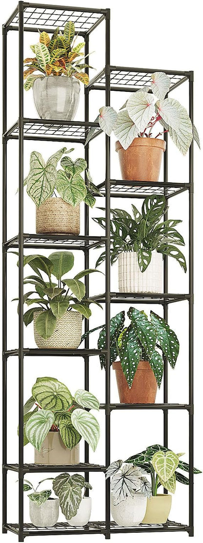 Bamworld Plant Stand Indoor Outdoor 11 Tire Tall Large Metal Plant Shelf Multi Tier Flower Stands Garden Shelves Wooden Plant Display Holder Rack for Living Room Corner