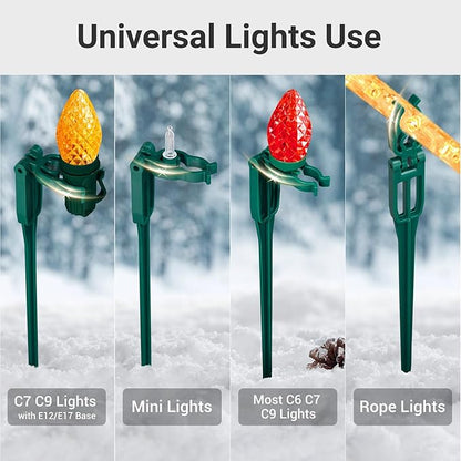 SURAIELEC 50 PCS Christmas Light Stakes, 9.5" Tall Stakes for C7 C9 Christmas Lights Outdoor, Univeral Plastic Light Stakes for Yard, Holiday Decorations, Pathway, Driveway, Lawn, Green