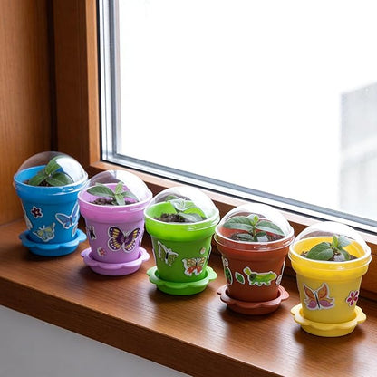 25 Packs Cupcake Plant Nursery Pots with Humidity Dome, Small Plastic Flower Plant Pots with 20 Sheet Stickers, Seeds Starter Pot Flower Planting Container for Seedlings Succulent Display (Mix Colors)