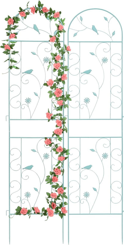 Metal Garden Trellis for Climbing Plants, 2 Pack 86.5" x 19.7" Green Plant Trellis Outdoor, Clematis Rrellis Outdoor, Arched Decoration Suitable for lawns, Gard, Green