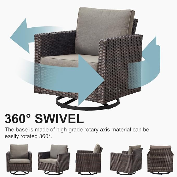 Belord 7 Pieces Patio Furniture Set with Fire Pit Table: Wicker Patio Conversation Set with Outdoor Swivel Glider Rocker Patio Couch Metal Side Table, All Weather Brown Rattan