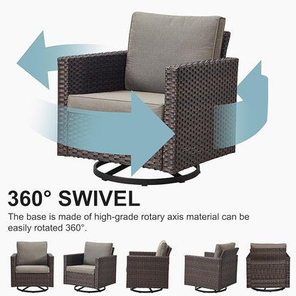 Belord Outdoor Bistro Set 3 Piece Wicker Swivel Rocker Patio Chairs, Oversize Outdoor Rattan Seating Set, Patio Swivel Glider Chairs Wicker Furniture with Metal Side Table for Porch Backyard, Brown