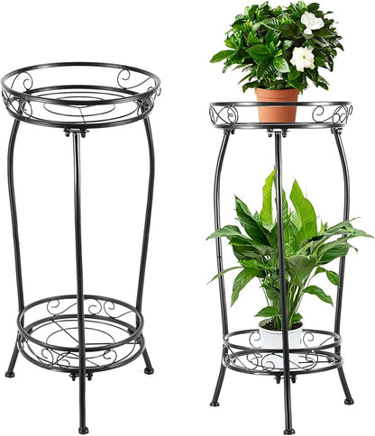 Plant Stand Indoor Outdoor，Tall Black Metal Rustproof Stable Plant Stands，2 Tier 27.1 inch (2PS-Iron)