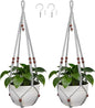 35 Inch Macrame Plant Hanger, Large for up to 15 Inch Pot Extra Long Hanging Planter Holder Basket with Wood Beads for Indoor Outdoor Home Decor (Grey, 2-Pack)