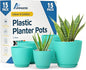 Aqua Plant Pots with Drainage Holes & Saucers 15 Pack, Indoor & Outdoor Stackable Space-Saving Planters for Houseplants & Flowers, (7", 6.7", 6", 5.3", and 4.8" Inches), Durable & Weatherproof