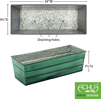 Achla Designs Galvanized Window Flower Box Planter-Green-Medium (24" L x 9.5" W x 7.5" H)