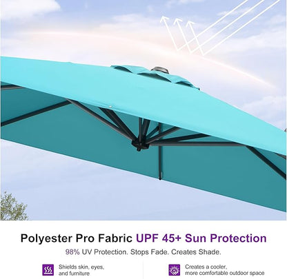 PURPLE LEAF Cantilever Umbrella with Base 9 Feet Patio Outdoor Aluminum Offset Umbrella with 360-degree Rotation for Garden Deck Pool Patio Turquoise Blue