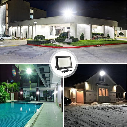 2Pack LED Flood Light Outdoor,150W LED Work Light 15500lm with 6FT US Plug,IP66 Waterproof Exterior Security Lights,6000K Daylight White Outside Floodlights Slim Design for Playground Yard