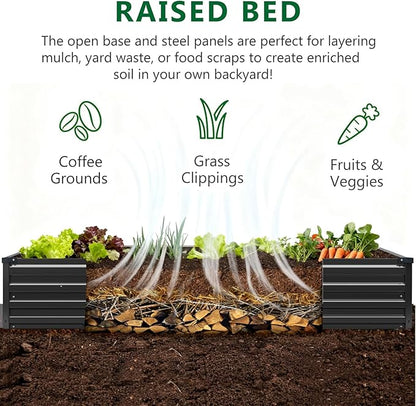 3 Pack 6x3x1FT Galvanized Raised Garden Bed Kit, Outdoor Metal Planter Box for Vegetables, Bottomless Rectangular Gardening Bed with Support Rods, Tool-Free Assembly, Black