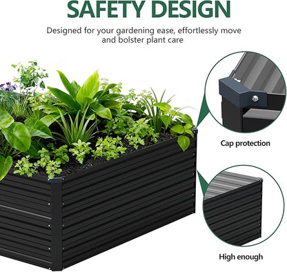 Vengarus 8x4x2FT Galvanized Raised Garden Bed Kit, Large Rectangle Elevated Planter for Vegetables, Flowers, Herbs and Succulents - 479 Gallon Capacity,Black