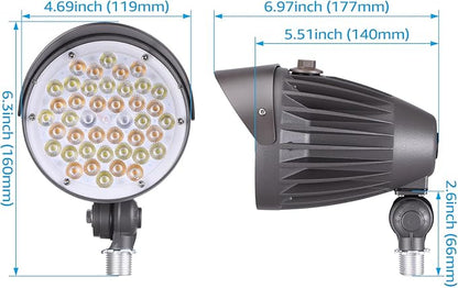 LEONLITE 20W/30W/40W 3CCT LED Bullet Flood Light, 4880LM 3000K/4000K/5000K, Dusk to Dawn 22°Focused Flag Pole Light with Knuckle Mount, Weatherproof, 100-277V Commercial Landscape Lights, ETL Listed