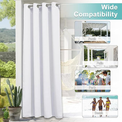 NICETOWN Outdoor Curtainch for Patio Waterproof 84 inch Wide, Thermal Insulated Rustproof Grommet UV Blocking Cabana Curtainch & Drape, Privacy Safe Shade for Gazebo, Pure White, 1 PC, 95-Inch Long