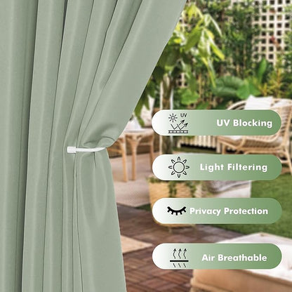 HolidayIdeas Outdoor Curtains for Patio Waterproof, 6 Panels - 54x84 Inches - Weatherproof Privacy Outsides Curtains for Cabana Porch Pergola, Sunlight & UV Blocking (SageGreen, Grommet Top)