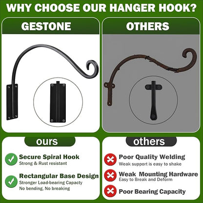 16 Inch Plant Hangers Outdoor 2 Pack,Plant Hanging Hook Bracket for Bird Feeder Hanger,Hanging Plant Hooks for Outside Baskets Lanterns Wind Chimes Outdoor Indoor