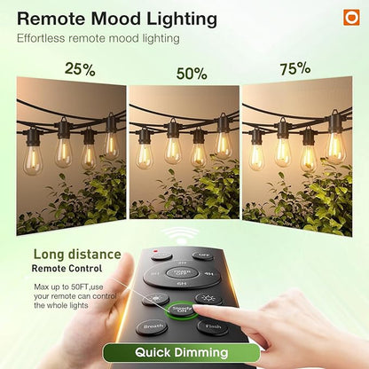 addlon 200FT LED Outdoor String Lights, Remote Dimmable Patio Lights with Timer & 3 Lighting Modes, 64 Shatterproof Edison Bulbs, Waterproof Connectable String Lights for Outside Backyard Porch Party