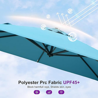 PURPLE LEAF 8' X 8' Patio Umbrella with Steel Plate Base for Pool 7' High Offset Outdoor Cantilever Umbrella Swimming Pool Umbrella with 360°Rotation for Poolside Turquoise Blue