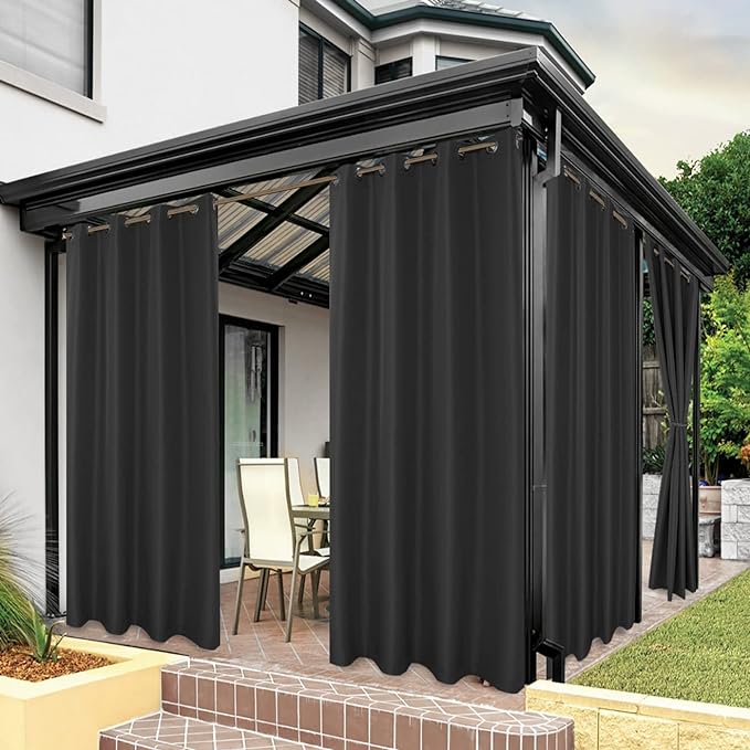 BONZER Waterproof Outdoor Curtains for Patio Porch Pergola Cabana Light Filtering Privacy Grommet Indoor Curtain Panels for Bedroom Living Room, 1 Panel, 54W x 95L inch, Charcoal