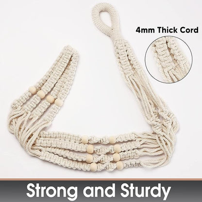 43 Inches Macrame Planter Hanger Large for 12 inch Pot + Swag Hook (Extra Long & Big) | Large Hanging Planter for Indoor Plants | No Tassel, Cotton Rope, NO Pot/Plant Included (Beige)(XL)