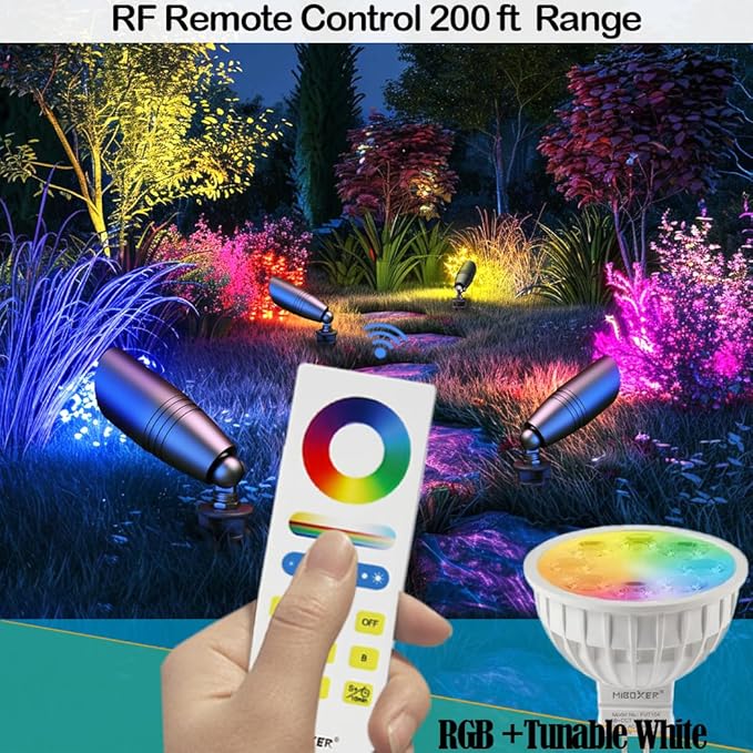 Outdoor Spotlights, 12V RGB+CCT Color Changing with Remote, Die-Cast Aluminum