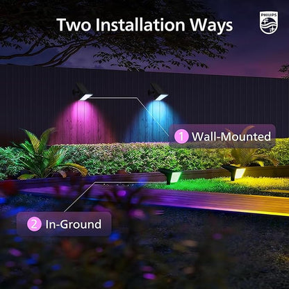 Philips 2 Packs Solar RGBW Spot Lights Outdoor, 18 LED Solar Powered Landscape Lights, 9 Lighting Modes Color-Changing Dusk to Dawn Waterproof Pathway Spotlights for Garden Trees Halloween Christmas