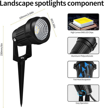 12W LED Landscape Lights Low Voltage, RGBW Color Changing 12V AC/DC Waterproof Outdoor Spotlights with Remote Control, IP65 Garden Pathway Lights with 8 Spike Stands for Christmas Decorative(8 Pack)