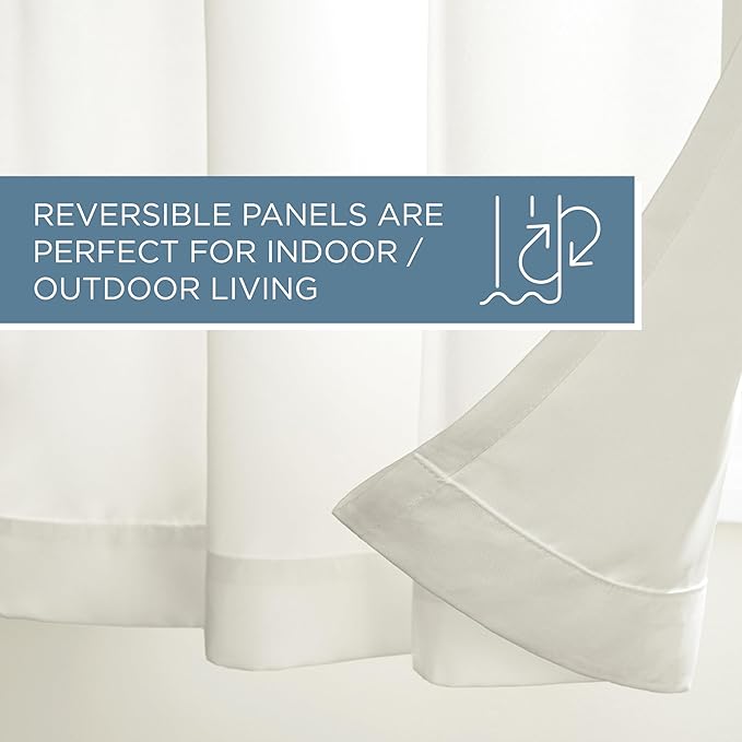TOWN & COUNTRY BASICS Cabana Solid Heavyweight Indoor Outdoor Curtains, Light Filtering Opacity with Grommet Top, Water Repellent, 2-Pack Set, 54"x108", Vanilla