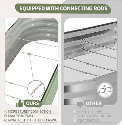 Galvanized Raised Garden Bed - 8x2x1.4FT Metal Planter Boxes Outdoor | Oval Steel Raised Bed Kit for Gardening with Protective Tape, Bracing Rods, Gloves for Vegetables, Flower, Herb (Green)
