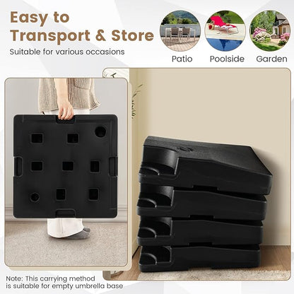 Tangkula 4-Piece 20L Cantilever Offset Patio Umbrella Base, 284 Lbs Heavy-Duty Water & Sand Filled Umbrella Stand, Square Weighted Plate Set with Easy-Fill Spouts, Black