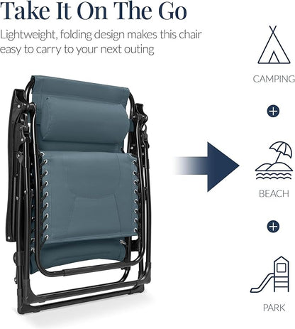 Best Choice Products Oversized Padded Zero Gravity Chair, Folding Outdoor Patio Recliner, XL Anti Gravity Lounger for Backyard w/Headrest, Cup Holder, Side Tray, Polyester Mesh - Slate Blue