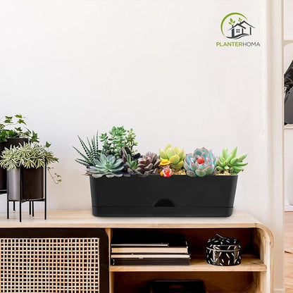 5 Pack Window Boxes Planters 16 Inches Rectangular Planter Herb Planter Boxes Large Plastic Flower Pots Rectangle Black Planter Outdoor and Indoor Succulent Window Sill Planter Self Watering Pots