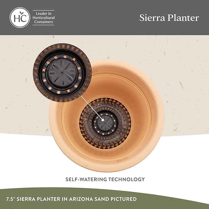 The HC Companies Sierra Round Self-Watering Pot - Lightweight Plastic Planter for Herbs & More - Durable Plant Pots for Indoor Plants & Outdoor Plants (13” Celtic Bronze, Pack of 1)