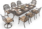 9-Piece Cast Aluminum Patio Furniture, Outdoor Dining Sets for 8 Include 87" Rectangular Patio Dining Table, 6 Stackable Chairs & 2 Swivel Chairs with Cushions & Umbrella Hole(Bronze)